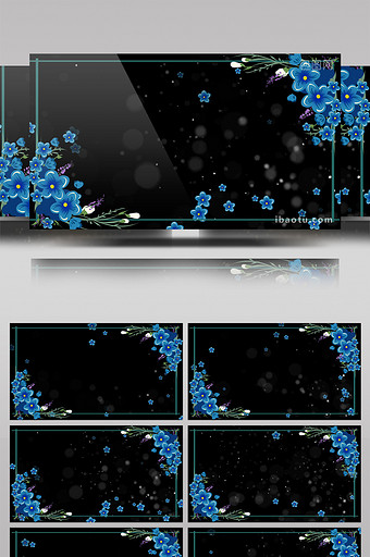 透明循环蓝色花草清新边框视频素材图片