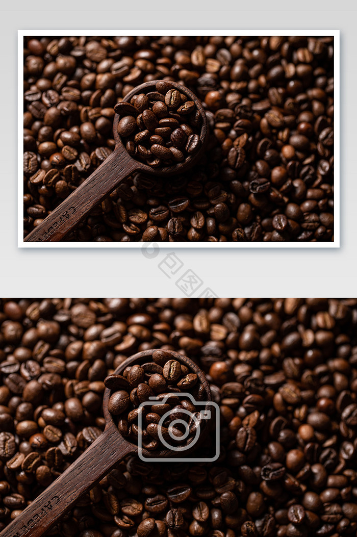 高品质一勺咖啡豆特写摄影图