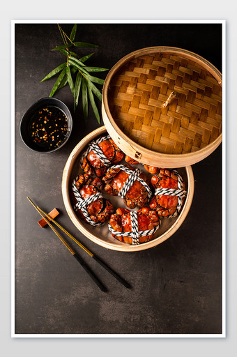 大闸蟹中式蒸笼美食摄影图图片