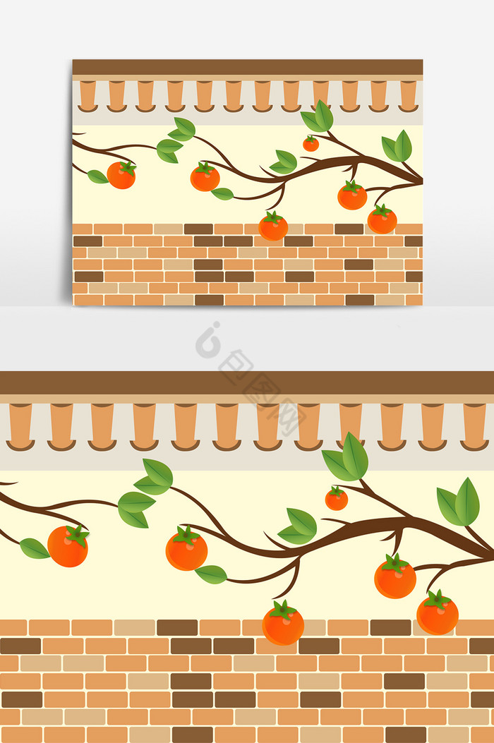 柿子树柿子秋天秋分屋顶墙头水果图片