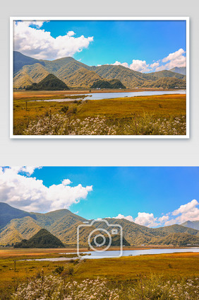 远山湖泊摄影图片