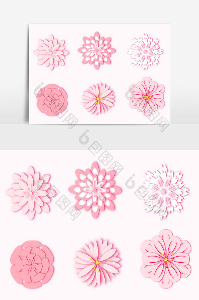 粉色花朵剪纸矢量元素
