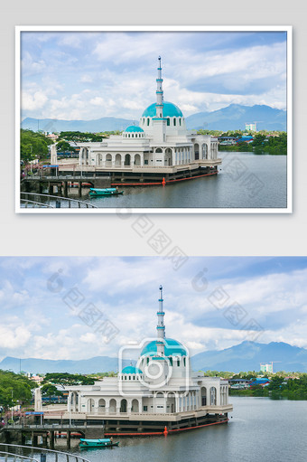 蓝色马来西亚古晋寺庙建筑摄影图片