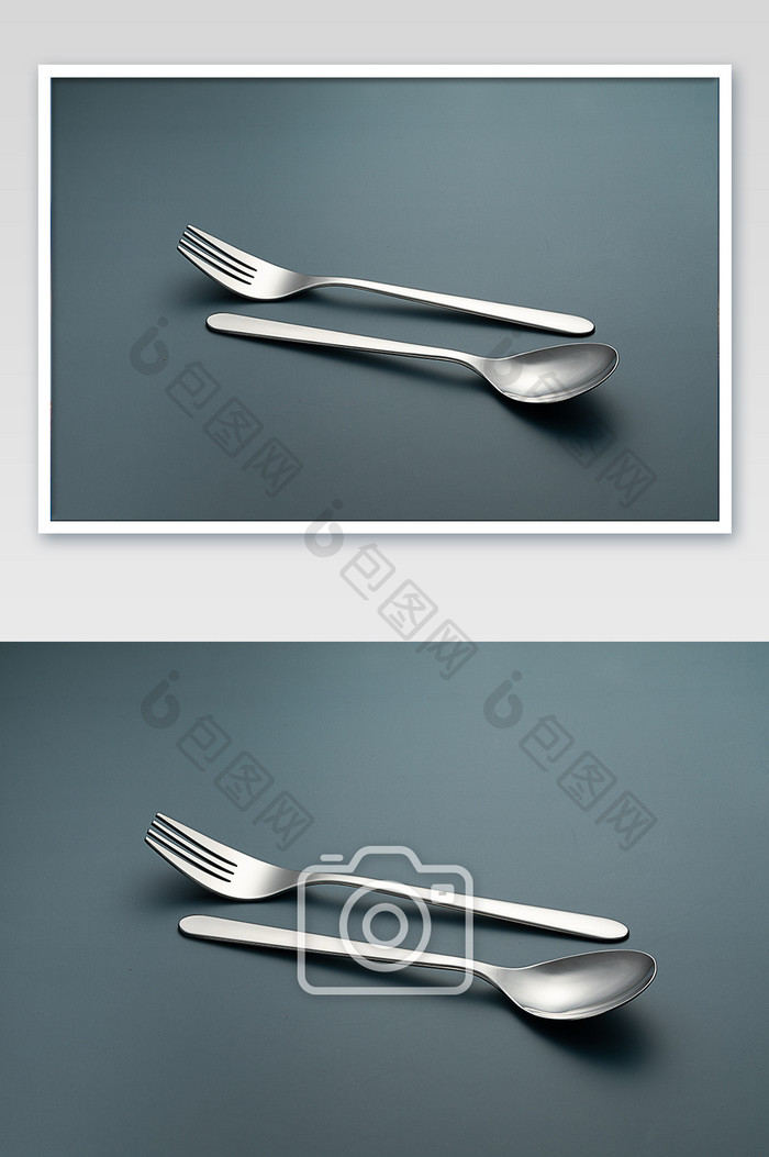 不锈钢餐具叉子勺家居餐具摄影图片