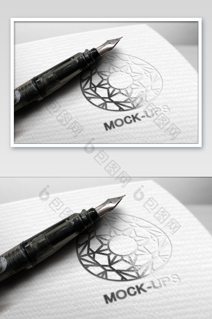 白色特种纸纹理钢笔烫银字logo标志样机