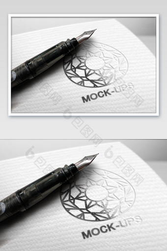 白色特种纸纹理钢笔烫银字logo标志样机图片