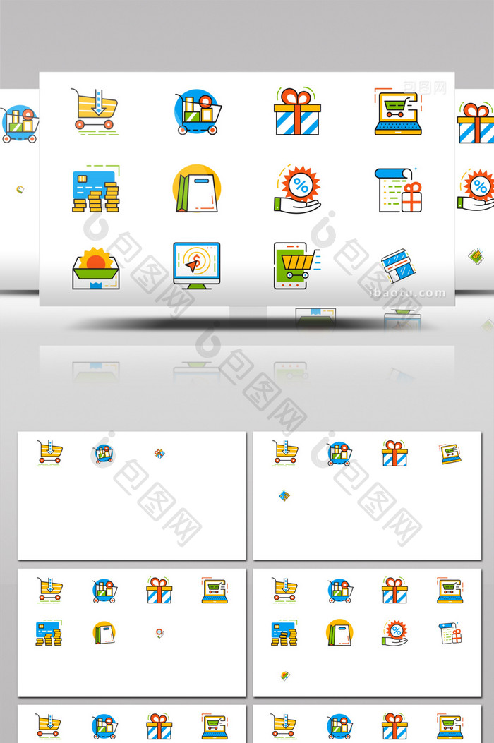 图形动画演示商店购物动态图标元素AE模板