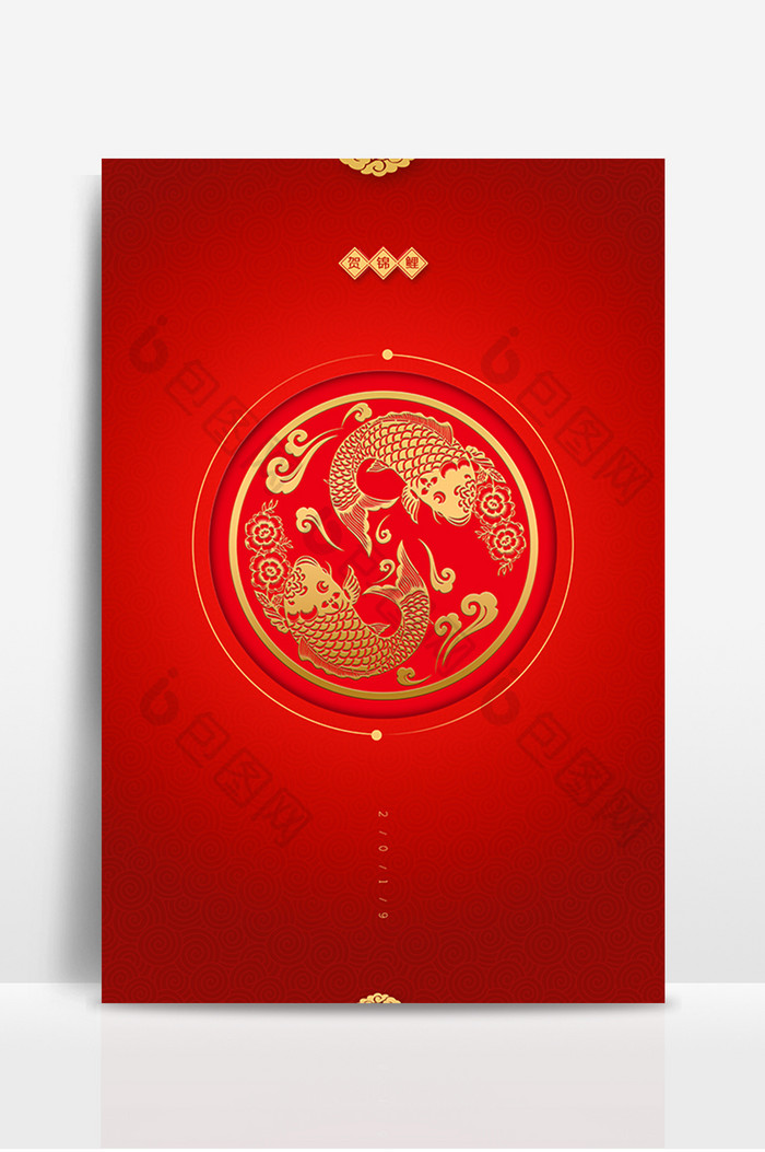 红色烫金中国风锦鲤质感纹理背景