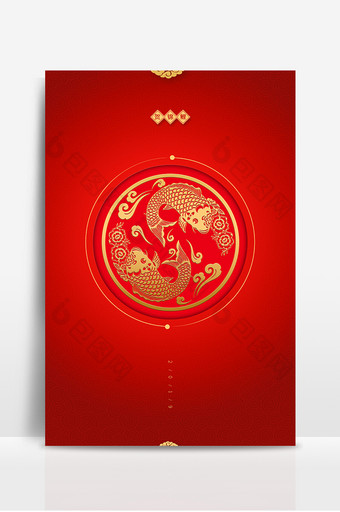 红色烫金中国风锦鲤质感纹理背景图片