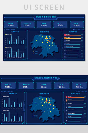 蓝色可视化全省医疗患病数统计网页UI界面