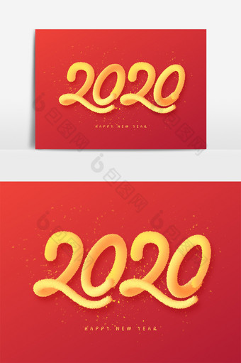 金黄色毛绒肌理2020鼠年元旦数字艺术字图片