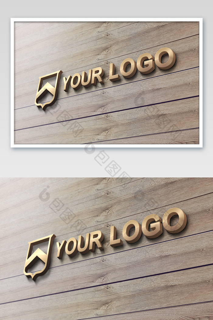 清新木板墙立体金属字logo标志样机