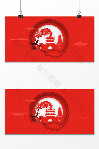 大红中国风立体剪纸2020春节新年背景图图片