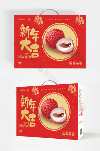 大气红色新年大吉水果食品礼盒包装设计图片