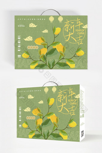 简约传统古风新春春节水果高端礼盒包装设计图片