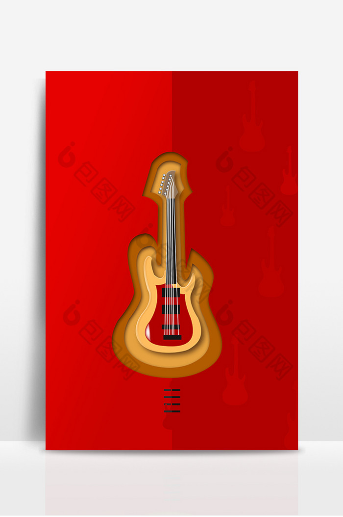 红色剪纸风吉他音乐节背景