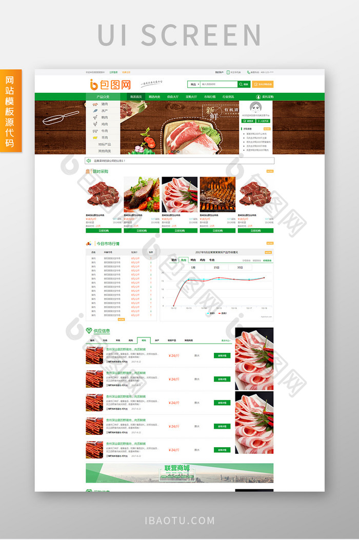 绿色大气肉类批发网站html全套源码