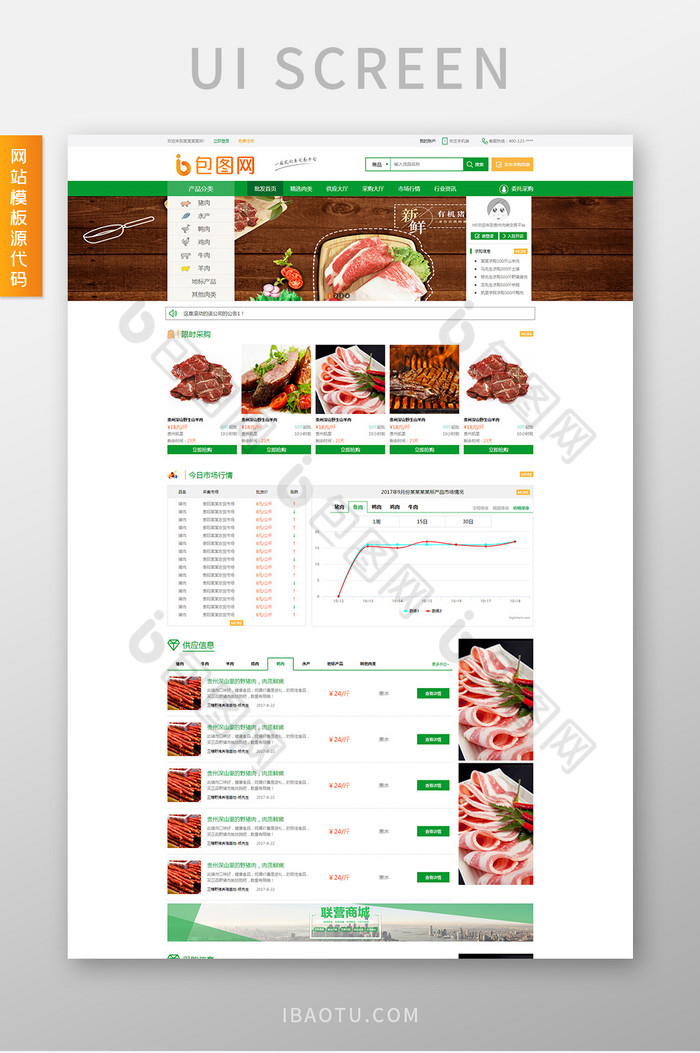绿色大气肉类批发网站html全套源码图片图片