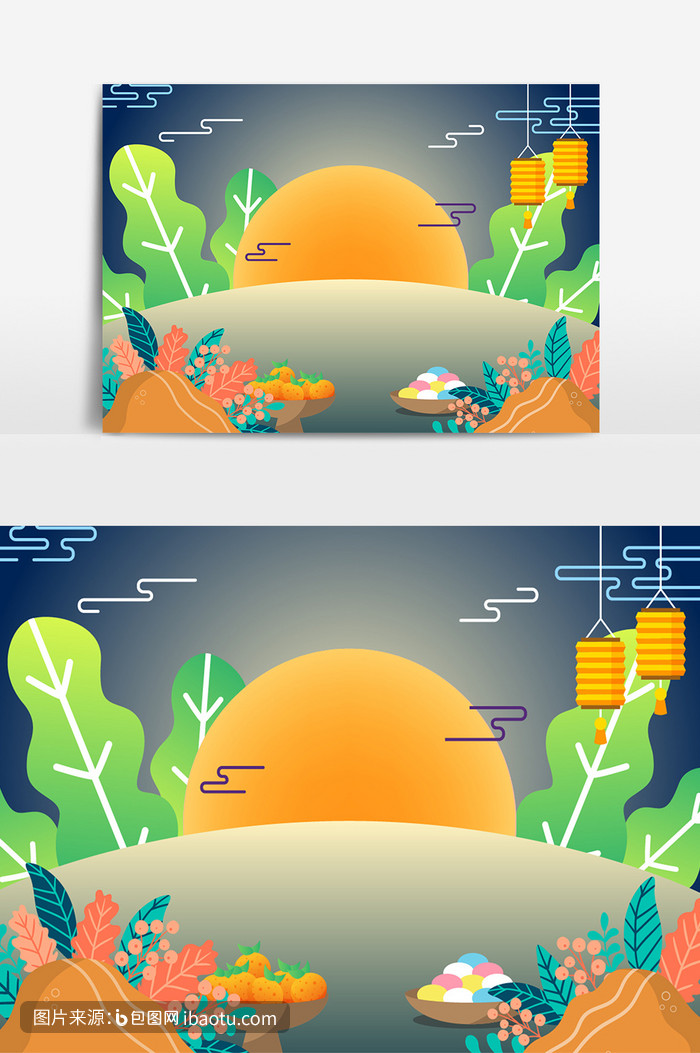 矢量中秋兔子月亮升起,包图网,图片,素材,模板,免费