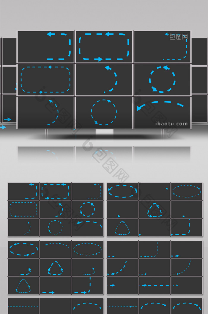 40个线条元素带箭头动画虚线路径视频素材