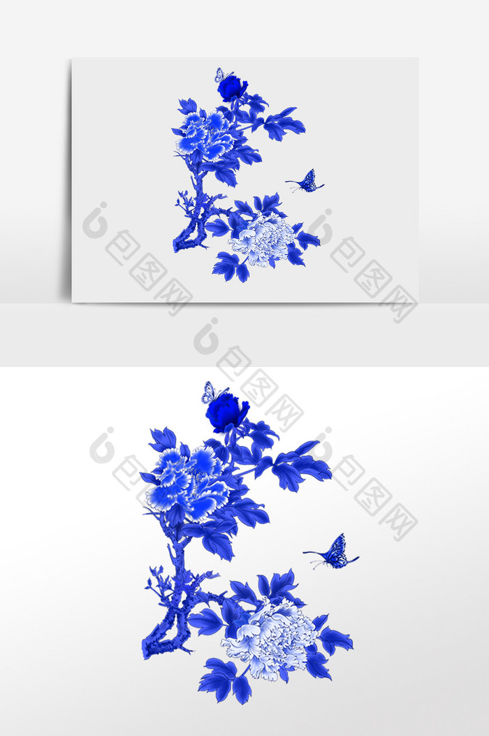 青花瓷蓝色花朵手绘插画