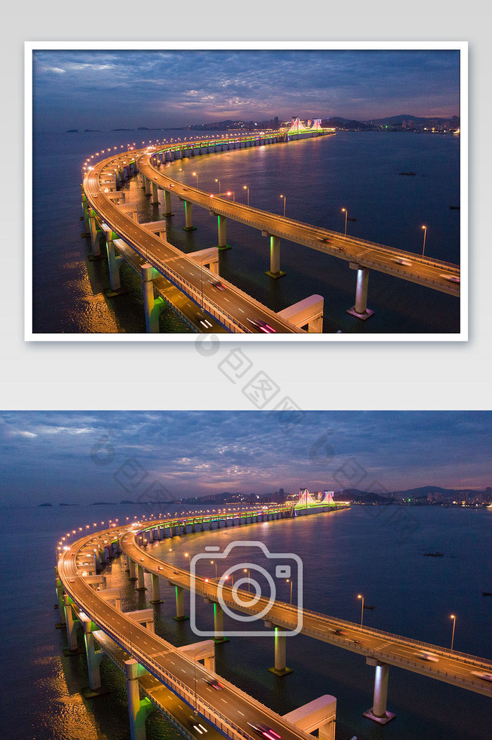 大连跨海大桥夜景大气航拍摄影图片