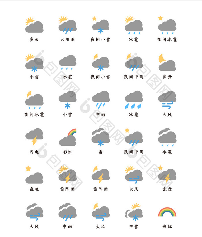 灰色时段日常天气主题矢量icon图标