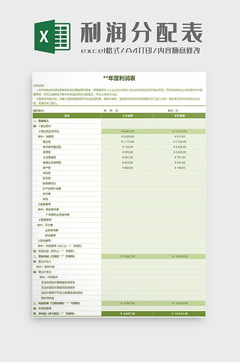 利润分配表Excel模板图片