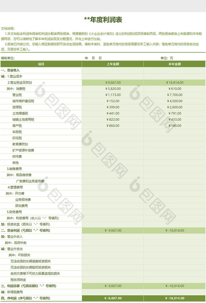 利润分配表Excel模板