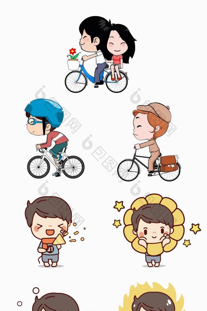 可爱小男孩和骑自行车的卡通人物动图GIF