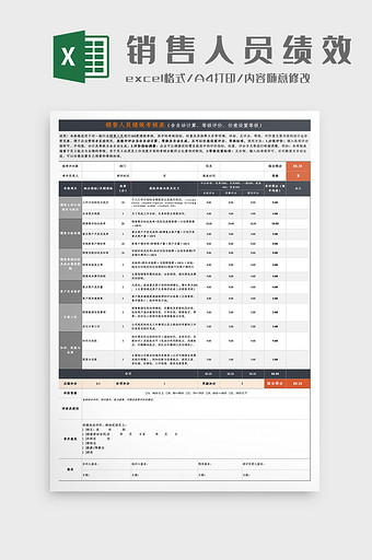 销售人员绩效考核表Excel模板图片