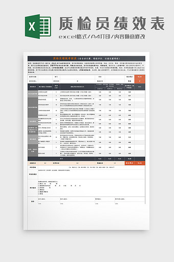 简约质检员绩效考核表Excel模板图片