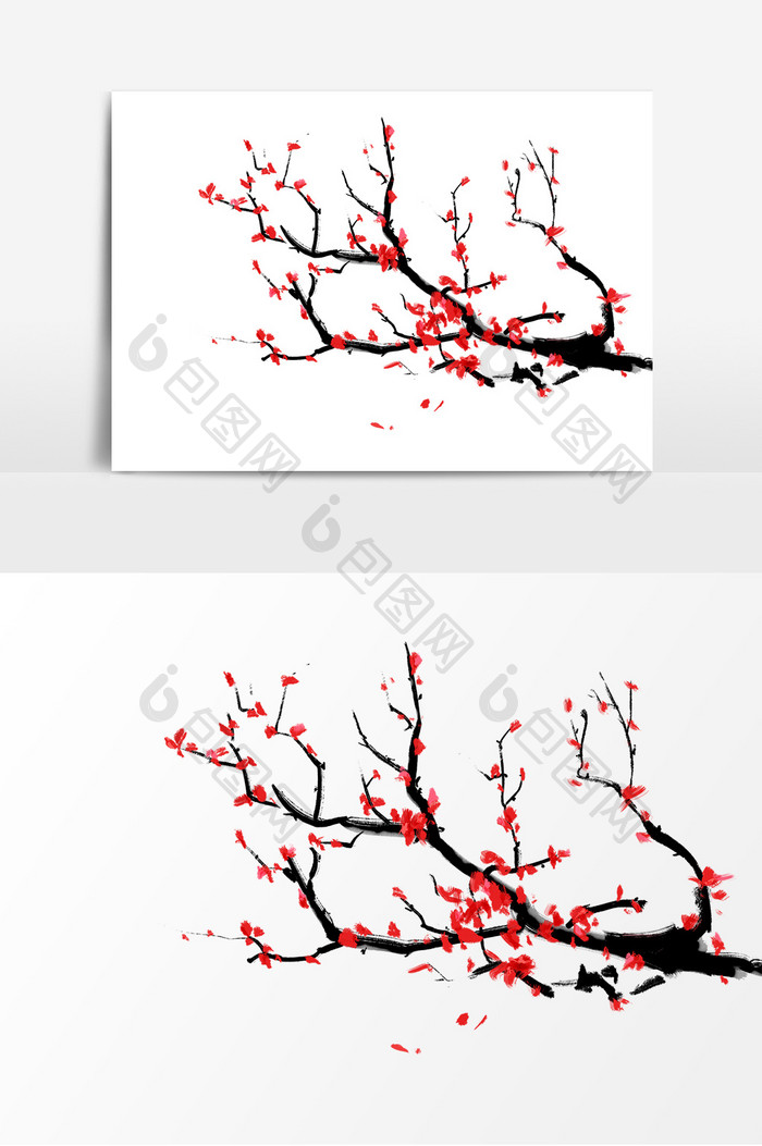 水墨国画中国风腊梅梅花枝花瓣设计元素
