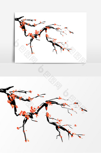 水墨国画中国风腊梅梅花枝积雪设计元素图片