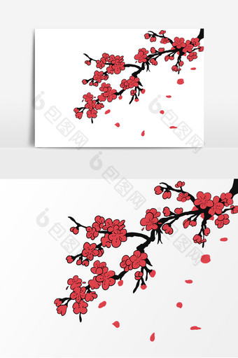 红色中国风喜庆手绘风梅花矢量素材花瓣飘零图片