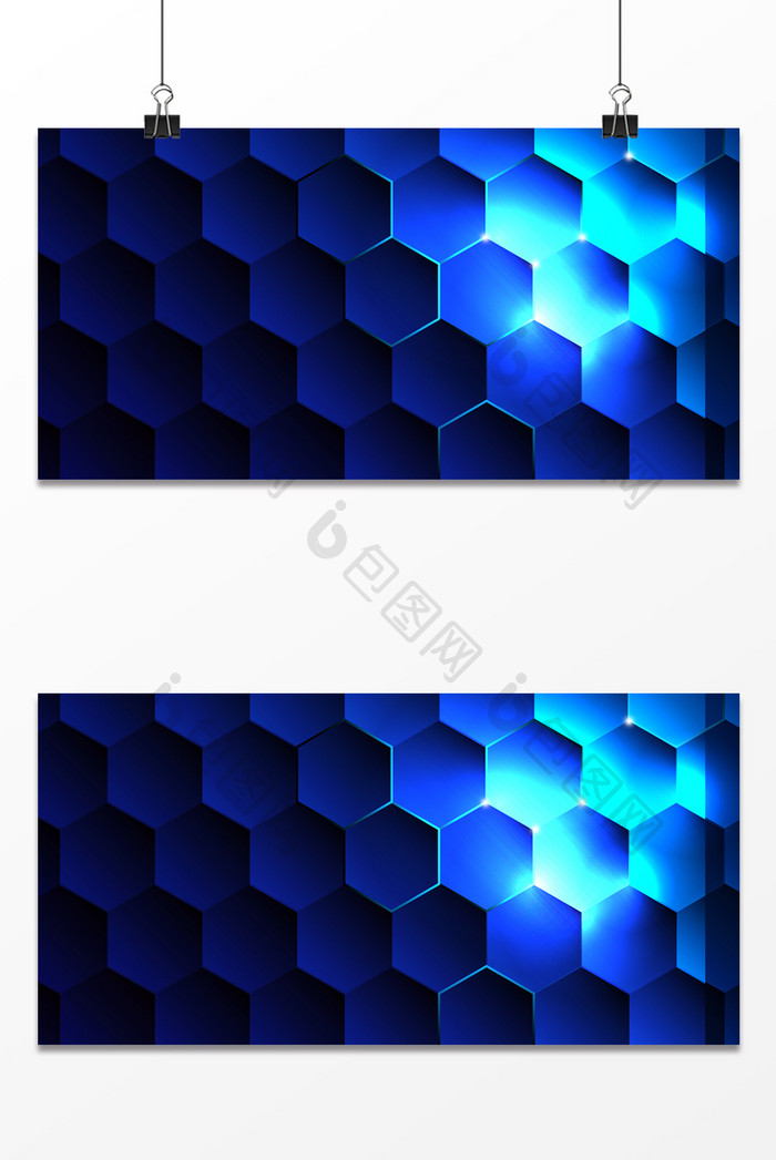 蓝色多边形六角形抽象科技背景图
