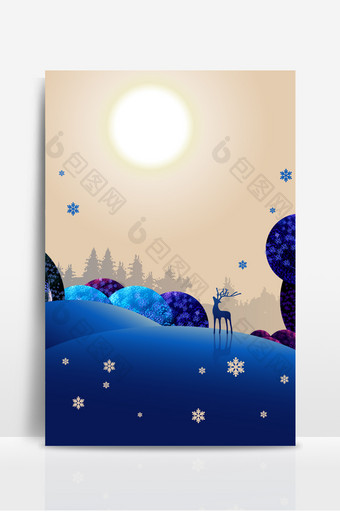 蓝色天空冬季立体梦幻鹿子背景图图片