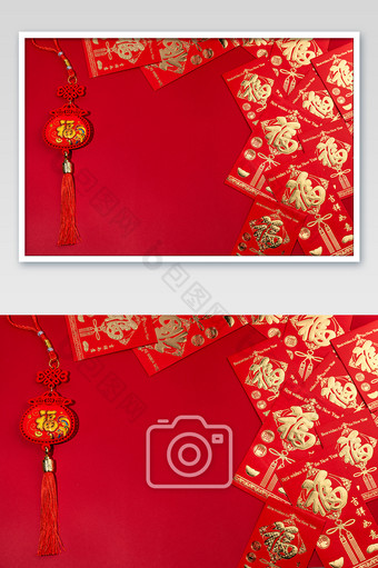 红包福包新年新春红色背景摄影图图片