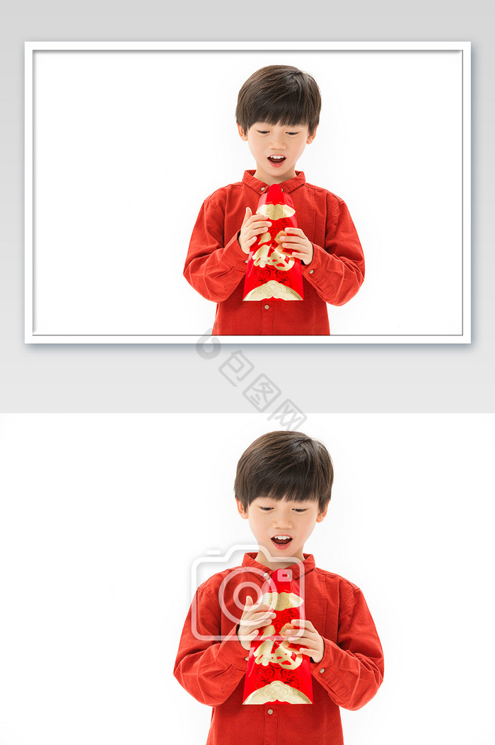 新年儿童看向红包吃惊表情图片