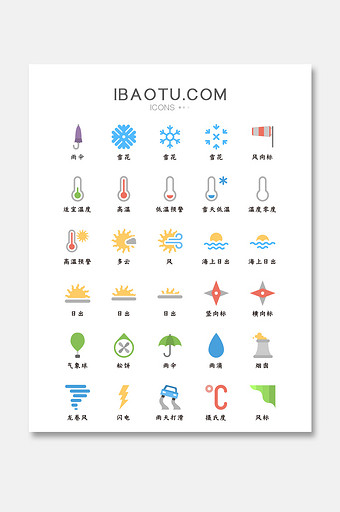 多色生活日常天气风向温度矢量icon图标图片