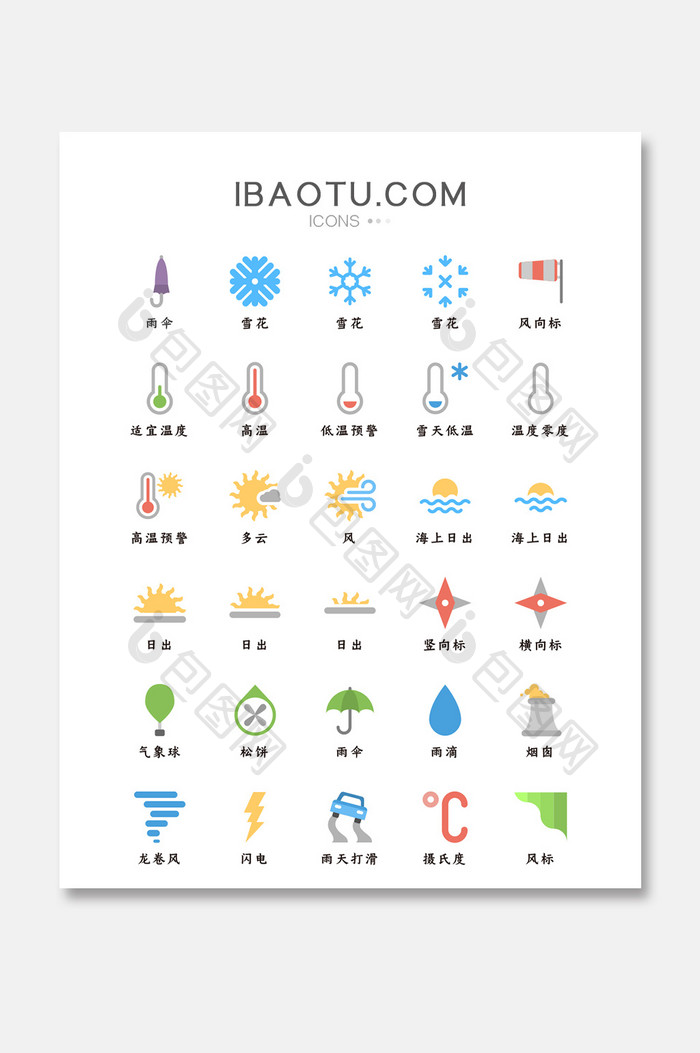 多色生活日常天气风向温度矢量icon图标
