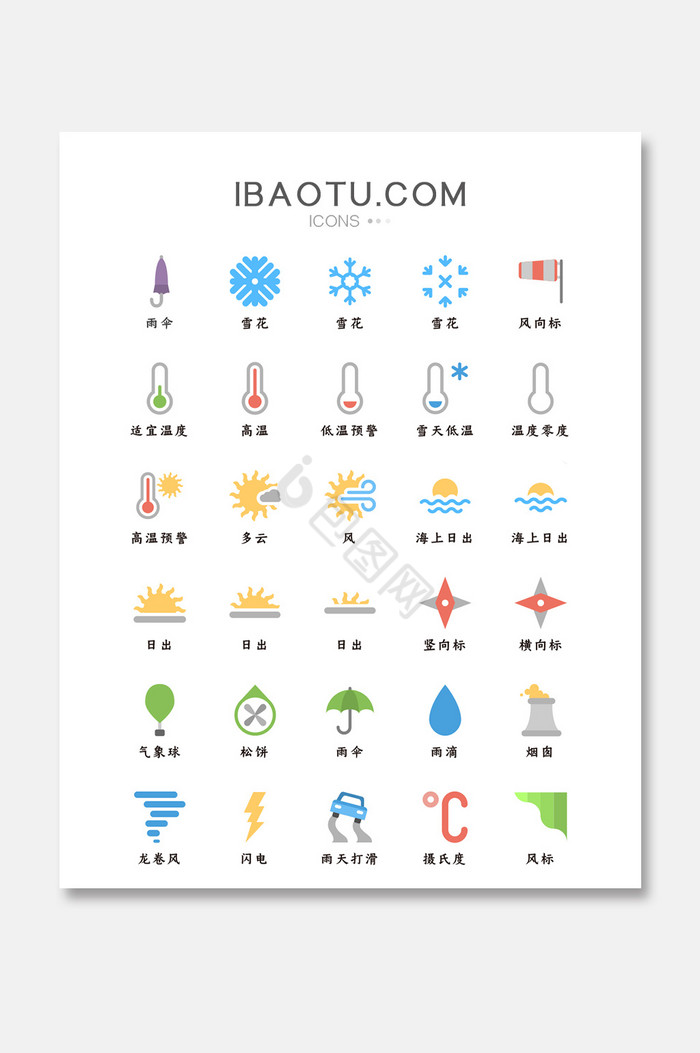 多色生活日常天气风向温度矢量icon图标图片
