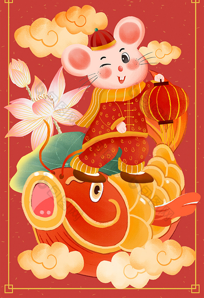 红色喜庆卡通风格之鼠年春节新年春节插画