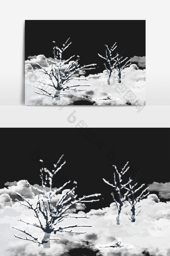 手绘冬天唯美白色雪景风景插画