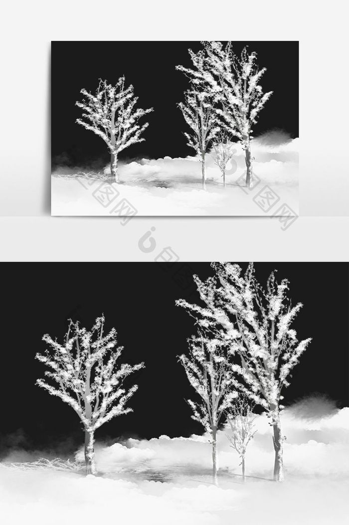 手绘冬天冬季唯美雪景树木插画