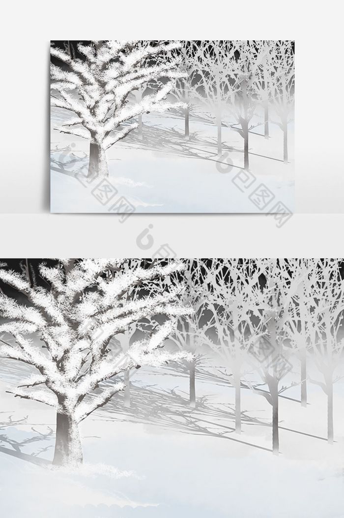 冬天冬季雪景树插画图片图片