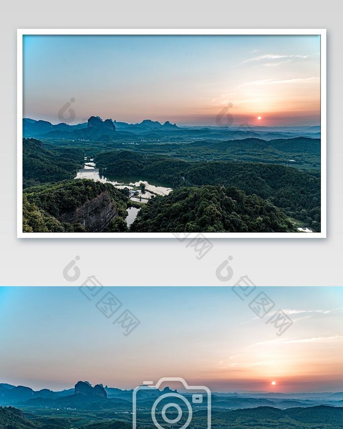 著名旅游地韶关丹霞山日落全景摄影图