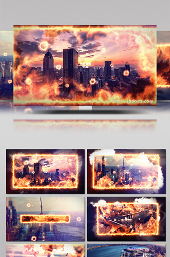 火焰燃烧边框的图像视差特效展示AE模板图片