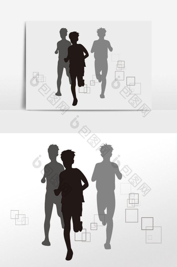 手绘体育运动跑步比赛黑色剪影插画