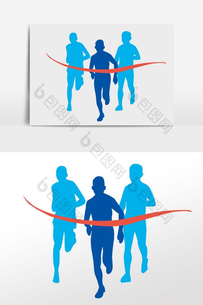 手绘体育运动跑步比赛剪影插画